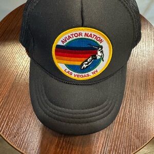 Aviator Nation kids Black Trucker Cap with Rainbow Stripe Patch